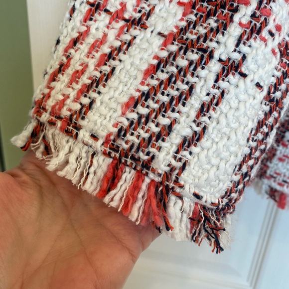 Halogen Open Front Plaid Letta Tweed Jacket/Blazer Ivory Coral SZ XL - Picture 4 of 10